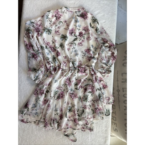 VICI Women's Floral Ruffle Tiered Mini Dress Sheer Long Sleeve Size M - Picture 8 of 11